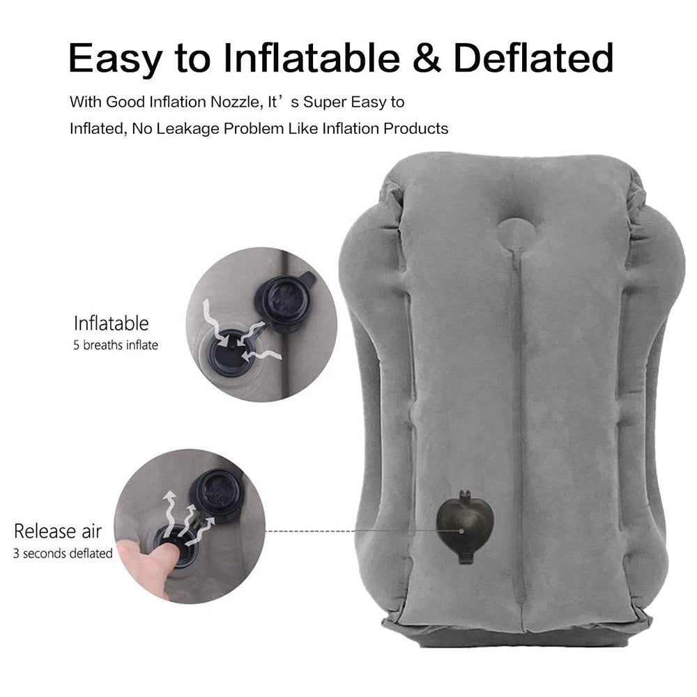 Inflatable Travel Pillow Portable Headrest Sleeping Bag Cushion Chin Neck Support for Outdoor Airplane Train Office and Home Use