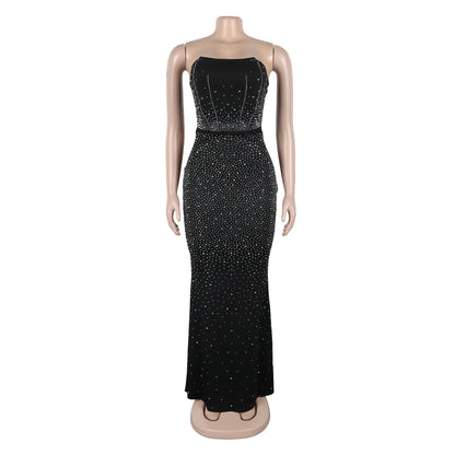 CM.YAYA Diamonds Hot Rhinestones Strapless Women Sleeveless Long Dress 2025 Spring Birthday Party Evening Prom Maxi Dresses