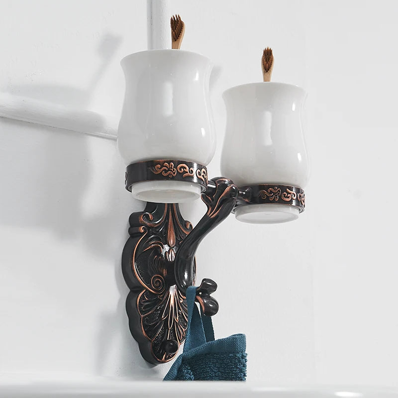 Robe Hooks European Style Brass Black Hangers For Clothes Towel Rack Clothes Hook Home Decoration Bathroom Hardware Set WF-88801