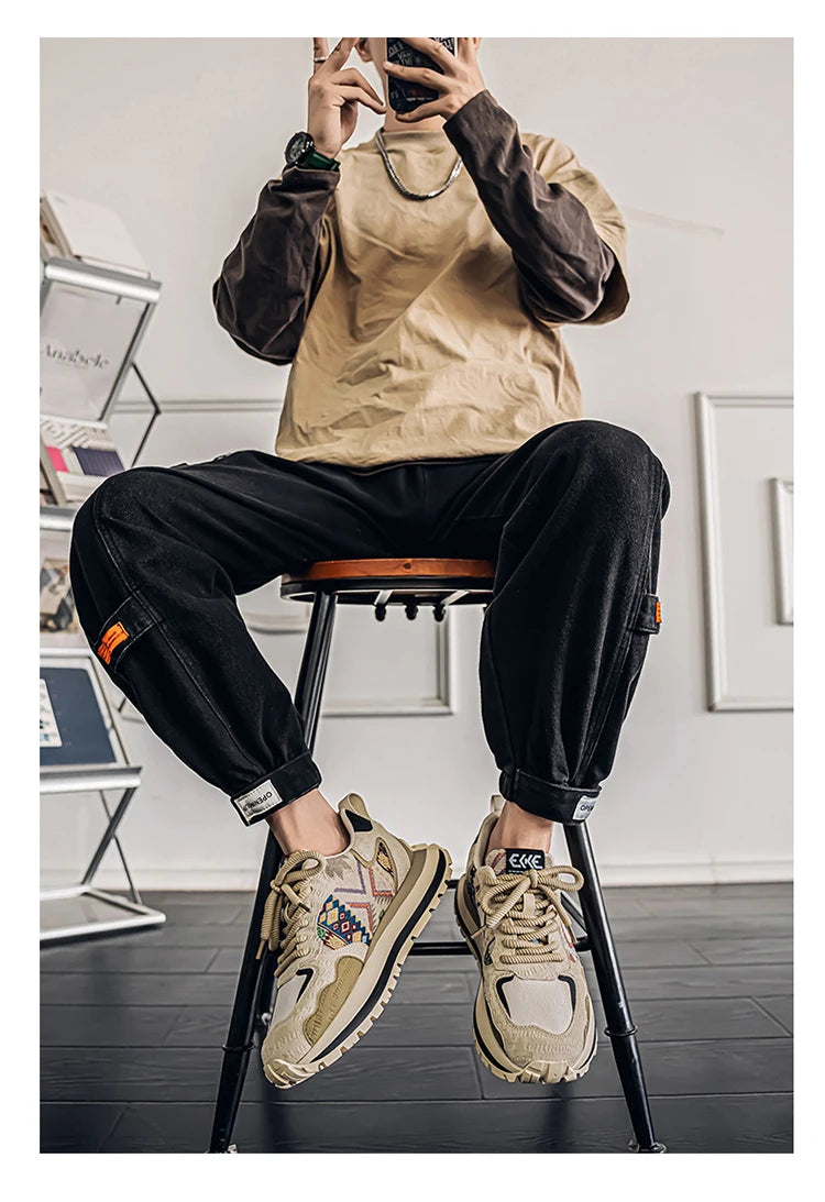 2025 Trend Print Mens Fashion Shoes Design Chunky Men Casual Sneaker Breathable Platform Sneakers Male Running Jogging Shoes