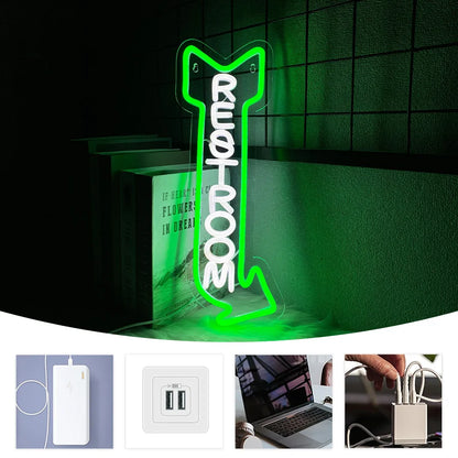 LED Rest Room Neon Sign For Wall Decor,  Bathroom Hotels, Bars, Hospitals, Homes And Other Places With Toilets,USB Powered.