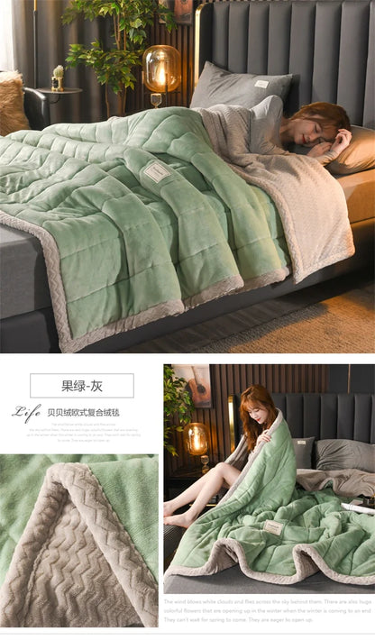 Milk Fleece Autumn Winter Warm Weighted Blankets for Beds European Thickened Beibei Velvet Throw Blanket Warmth Quilt Comforter