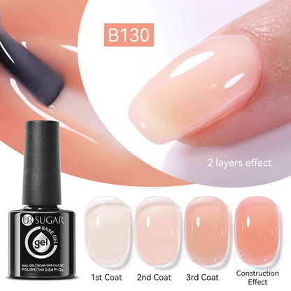 UR SUGAR 7ml Pale Pink Rubber Base Gel Nude Color Semi Permant Soak Off UV LED Self-leveling Gel Varnishes Great Coverage