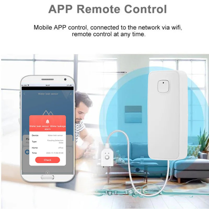 Smart APP WiFi Water Leak Sensor Water Overflow Level Detector Security Sound Alarm System Flood Leakage Sensor Remote Control