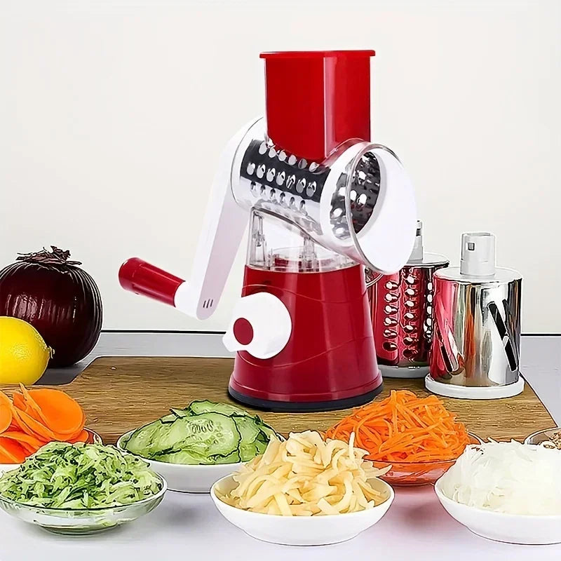 3in1 Vegetable Slicer Multifunctional Rotary Handheld Grater with 3 Sharp Rollers Vegetable Slicer Cheese Shredder Kitchen Tools