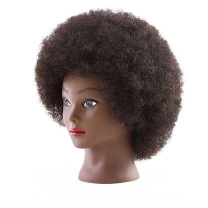 8 Inch 100% Human Hair Afro Mannequin Head  Traininghead Styling Braid Hair Dolls Head for Practicing Cornrows and Braids
