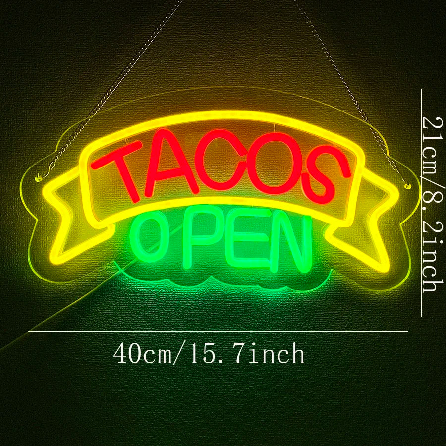 LED Tacos Sign for Business,Tacos Open Light for Restaurant Decor, LED Open Sign for  Electric Advertising Display Wall Decor