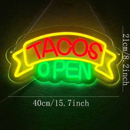 LED Tacos Sign for Business,Tacos Open Light for Restaurant Decor, LED Open Sign for  Electric Advertising Display Wall Decor