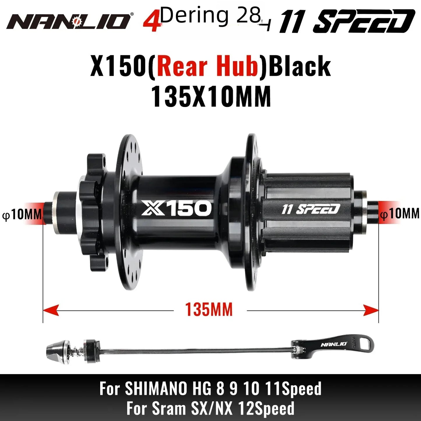 Bicycle hubs Nanlio X150 Mountain Bike Hubs 6 Pawls 150 Engagement Rear Hub HG MS XD 8-12 Speed 28 32 36 Holes Noisy wheel Hubs