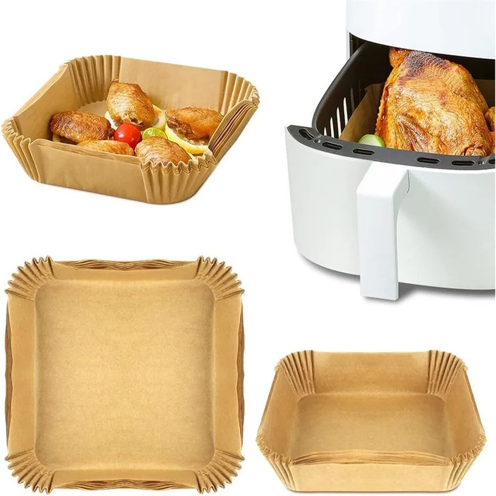 50/100pcs Air Fryer Disposable Paper Square Baking Paper Barbecue Plate NonStick Air Fryer Liners Oven Oil Absorbing Paper