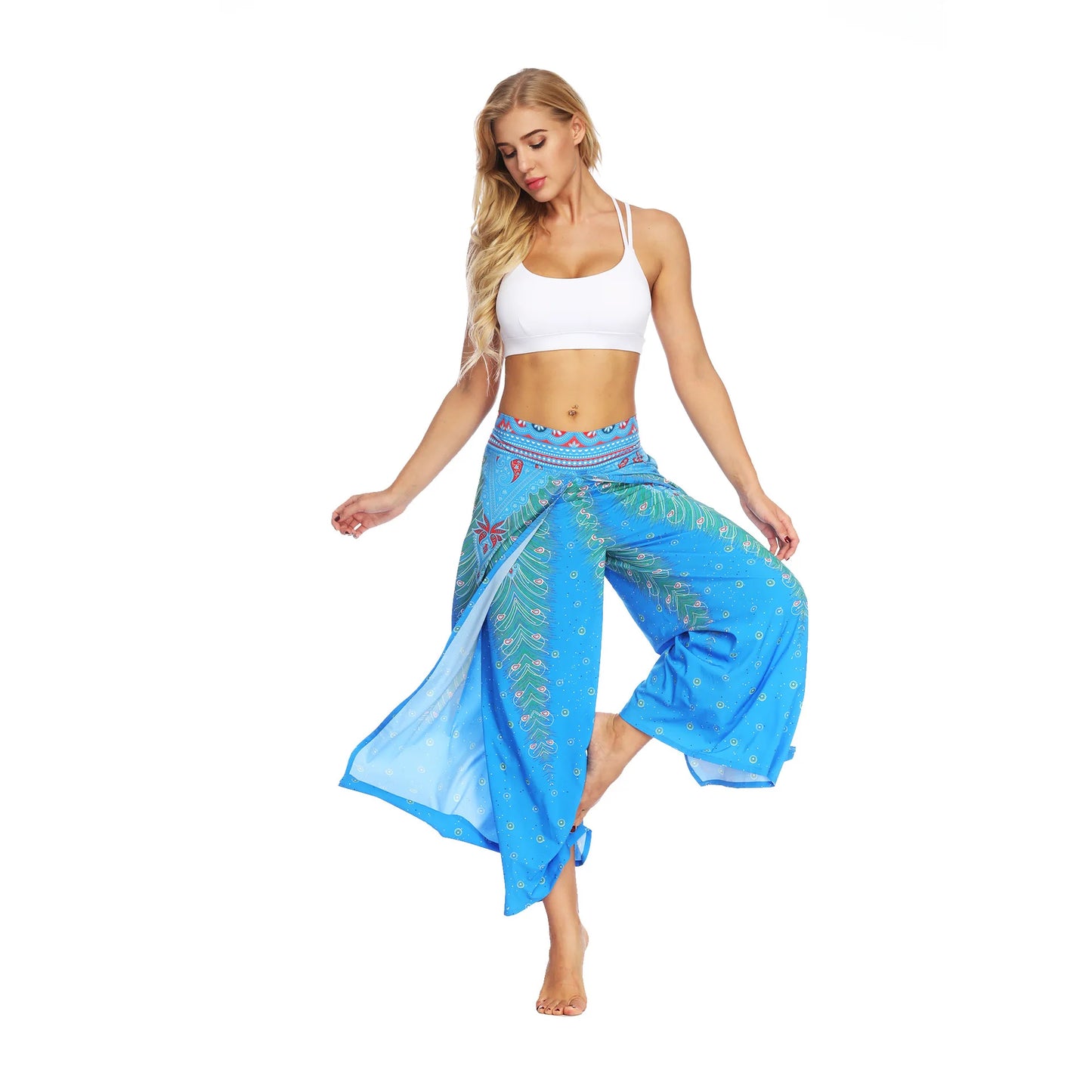 Boho Pants Wide Leg Palazzo Pants with Slits for Women Flowy Hippie Dance Pants,Bohemian Gypsy Yoga Pants