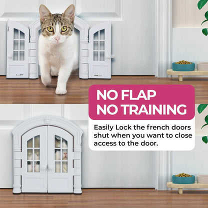 French Cat Door French Pet Free Entry and Exit Double Door ABS Cat Door Dog Door Hole with Door Curtain Cat Door