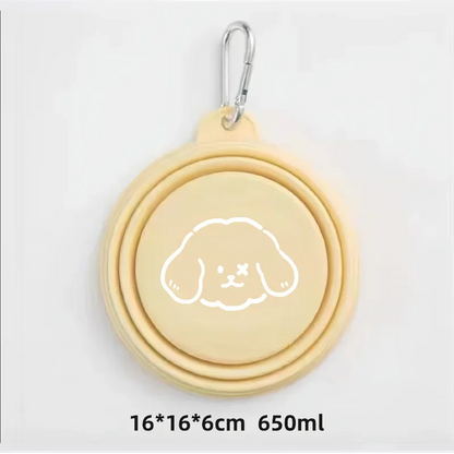 350/650ml Collapsible Pet Travel Bowl Leakproof Silicone Dog & Cat Food Water Dish Portable Outdoor Feeder with Carabiner Clip
