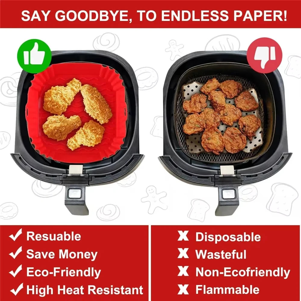 Airfryer Silicone Basket Reusable Baking Tray Silicone Mold for AirFryer Pizza Fried Chicken Basket Air Fryer Liners Accessories