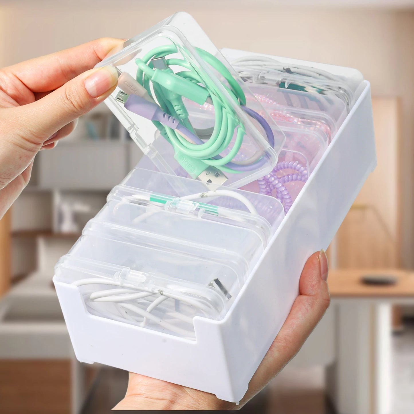 7Grid Data Cable Storage Box Cable Organizer Bag With Power Charging Cable Management And Desktop Cables Management Organization