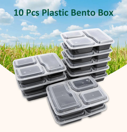 Plastic Reusable Bento Box Meal Storage Food Prep Lunch Box 3 Compartment Reusable Microwavable Containers Home Lunchbox