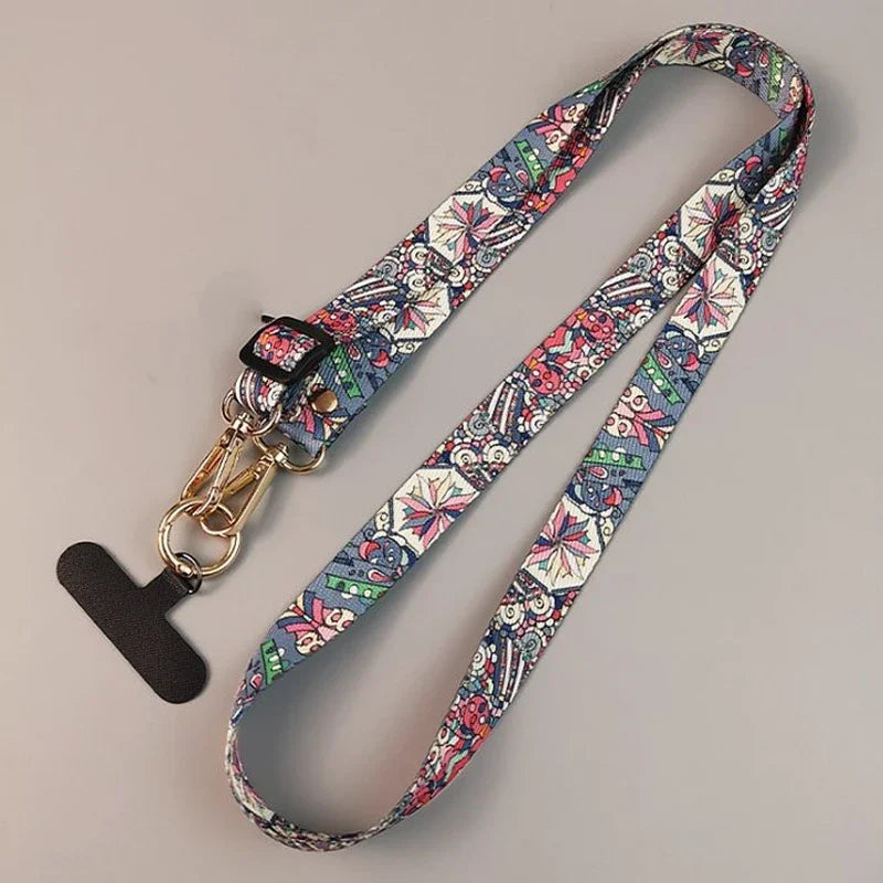 Mobile Phone Clip Antilost Retro Pattern Strap Crossbody Long Straps Adjustment Length Hanging Universal Neck Lanyard for iPhone
