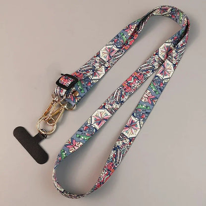 Mobile Phone Clip Antilost Retro Pattern Strap Crossbody Long Straps Adjustment Length Hanging Universal Neck Lanyard for iPhone