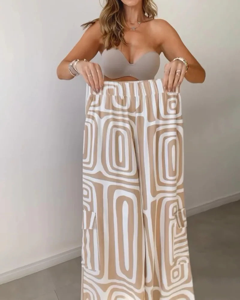 Elegant Office Lady Casual Suit Fashion Solid Long Sleeve Lapel Shirt Elastic Waist Print Trousers Two Piece Set 2024 Autumn New