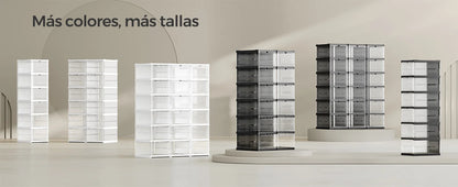 SONGMICS Shoe Boxes, Set of 12 Stackable Shoe Organizers, Set of 2 Foldable and Portable Shoe Racks, up to Size 46