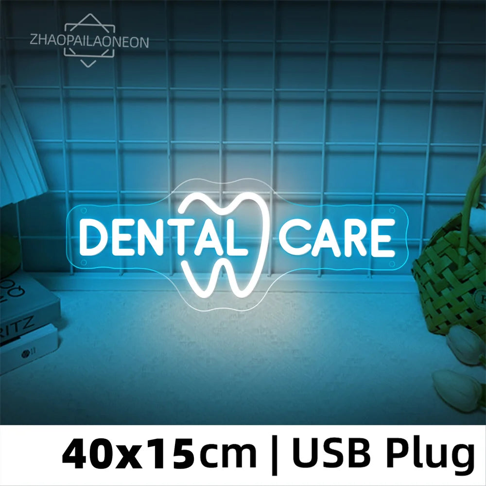 DENTAL CARE LED Neon Tooth USB Powered Neon Signs Teeth Dental Night Light 3D Wall Art & Game Room Bedroom Party Decor Lamp Sign