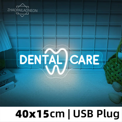 DENTAL CARE LED Neon Tooth USB Powered Neon Signs Teeth Dental Night Light 3D Wall Art & Game Room Bedroom Party Decor Lamp Sign