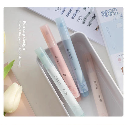 4PCS Retro Style Handbook Pen Marker Graffiti Brush Inscription Pen Office Culture and Educational Supplies