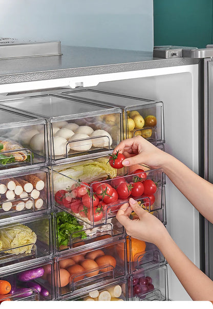 Kitchen Refrigerator Storage Box Fruit Vegatable Meat Fish Food Drawer Organizer Fresh-keeping Stackable Bin Stackable Container