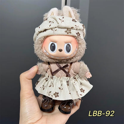 Labubu can wear baby clothes vinyl cloth 17cm doll cute change casual suit skirt plush clothes