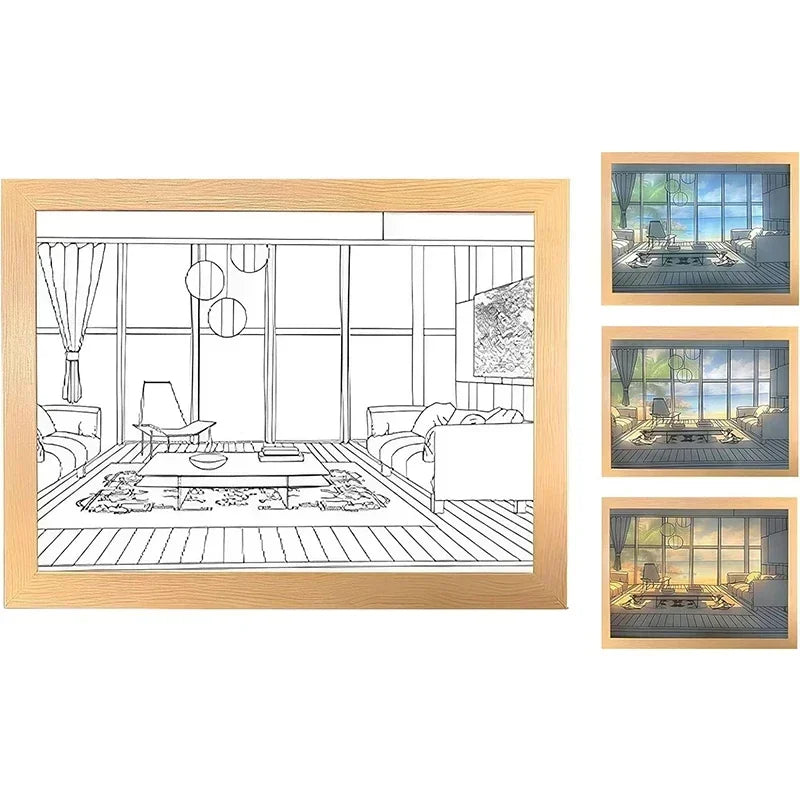Decorative Led Light Painting USB Plug Dimming Wall Artwork Table Lamp Gift Indoor Sunlight Window Wooden Photo Night Luminous