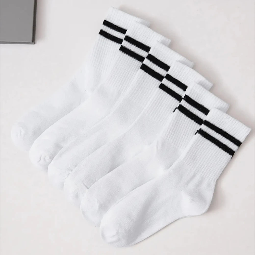 6Pairs Autumn Winter Women's Mid-Tube Socks Solid Colour Breathable Comfortable Sports Sweat Absorbent Man and  Women's Socks