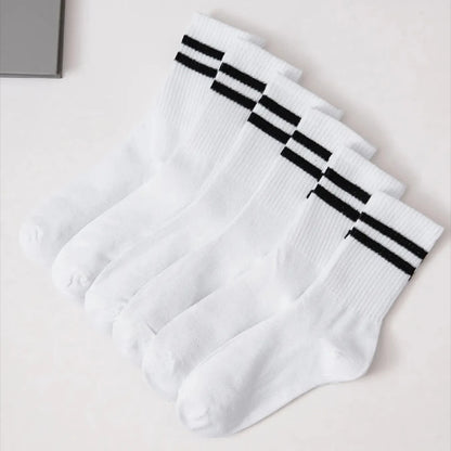 6Pairs Autumn Winter Women's Mid-Tube Socks Solid Colour Breathable Comfortable Sports Sweat Absorbent Man and  Women's Socks