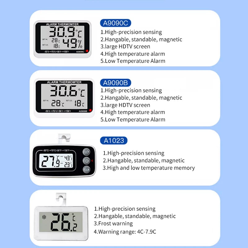 Fridge Thermometer With Hook Anti-Humidity Refrigerator Freezer Electric Digital Thermometer Temperature Monitor LCD Display