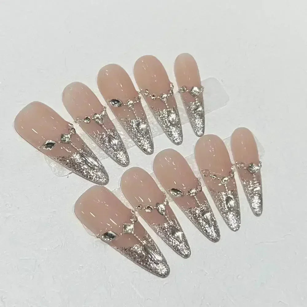 10Pcs Almond Pink Handmade Nails Set Press on Nails Long Ballet Fake Nail Simple Wearable Full Cover Nail Tips Press on Nails