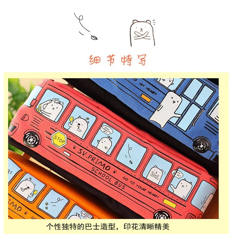 1PCS Creative Large Capacity Student Bus Cartoon Car Pencil Bag Office Culture and Educational Supplies