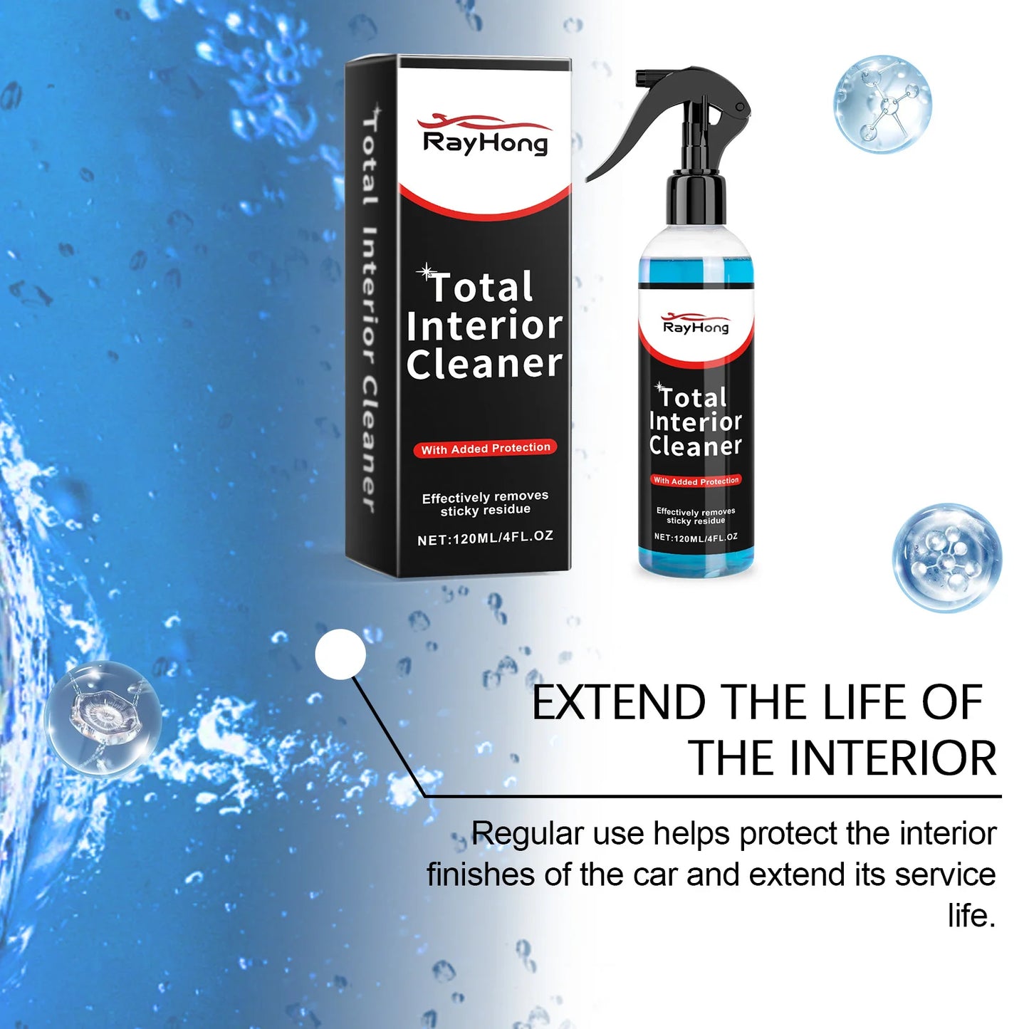 Premium Car Interior Cleaner Spray - Leather Fabric Plastic Cleaner&Protector Auto&Detailing Stain Removal Odor Eliminator Kit