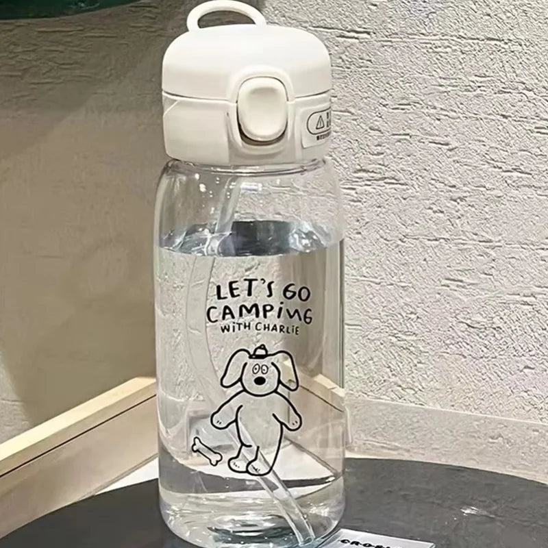 Plastic Water Bottle Water Cup With Straw Simple Large Capacity Portable Drop Resistant And Portable Cup Cartoon Ice Suction Cup