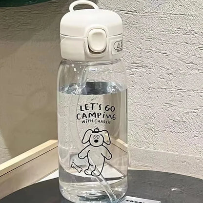 Plastic Water Bottle Water Cup With Straw Simple Large Capacity Portable Drop Resistant And Portable Cup Cartoon Ice Suction Cup