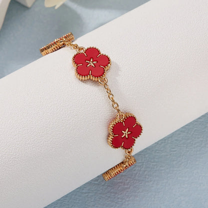 Light Luxury Double-sided Plum Blossoms Bracelets for Women Lucky Five Leaf Flower Adjustable Bracelets Aesthetic Party Jewelry