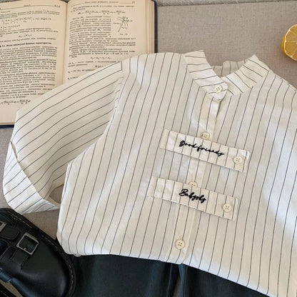 Children's Shirts 2025 Spring New Products Boys Embroidered Girls Striped Shirt Top Tide H0085