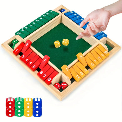 Classic 4 Sided Wooden Board Game With 2 Dice And Shut-The-Box Instructions, Classics Tabletop Version And Pub Board Game