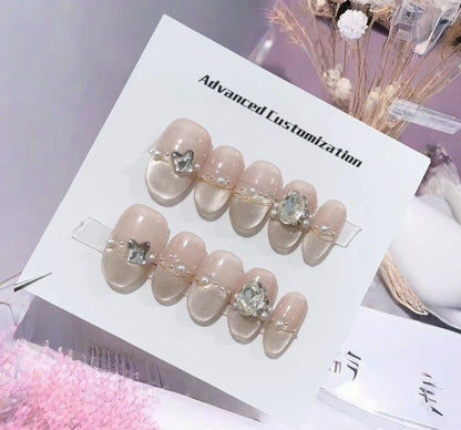 10Pcs Short Press On Nails y2k Star Rhinestone Design Handmade Press On nails Luxury With Design Full Cover Removable Fake Nails