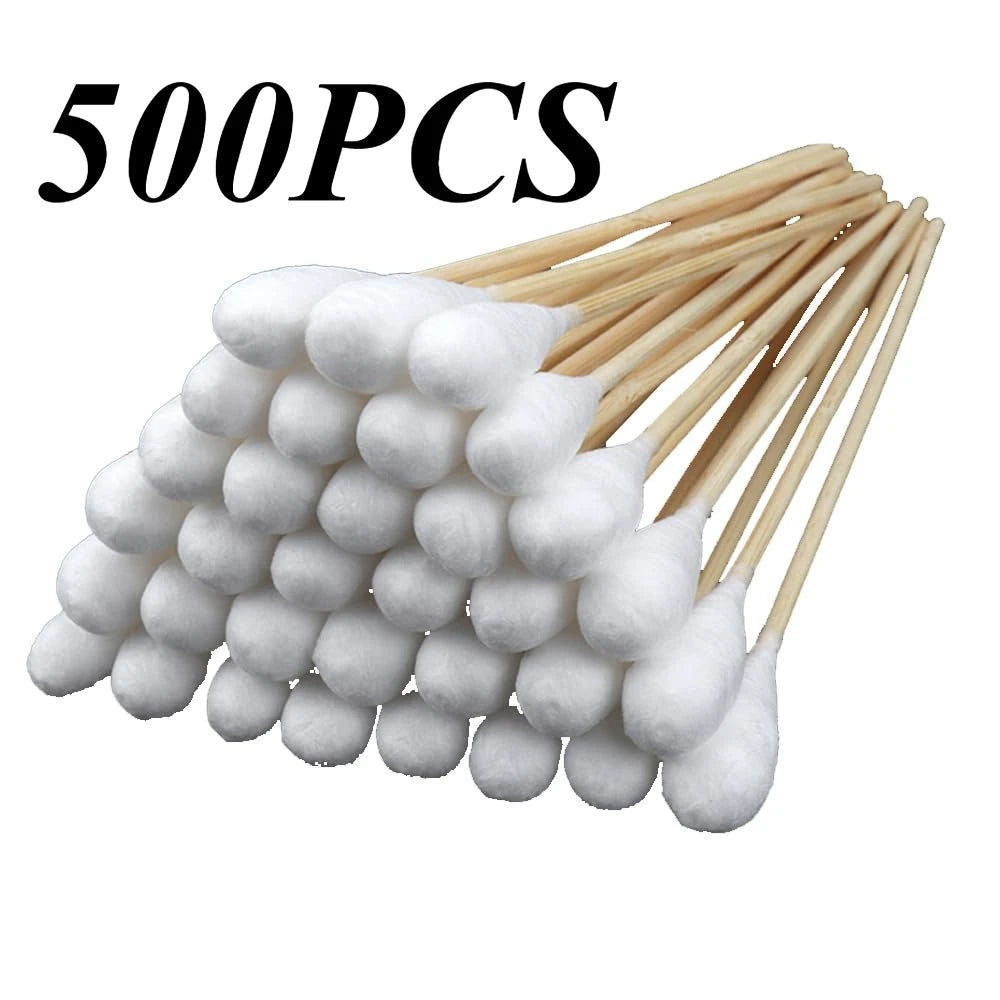 100/300PCS 6 Inch Precision Tips Cotton Swabs - Long Wooden Stick Cotton Buds Pointed Cotton Swabs With Case - Cotton