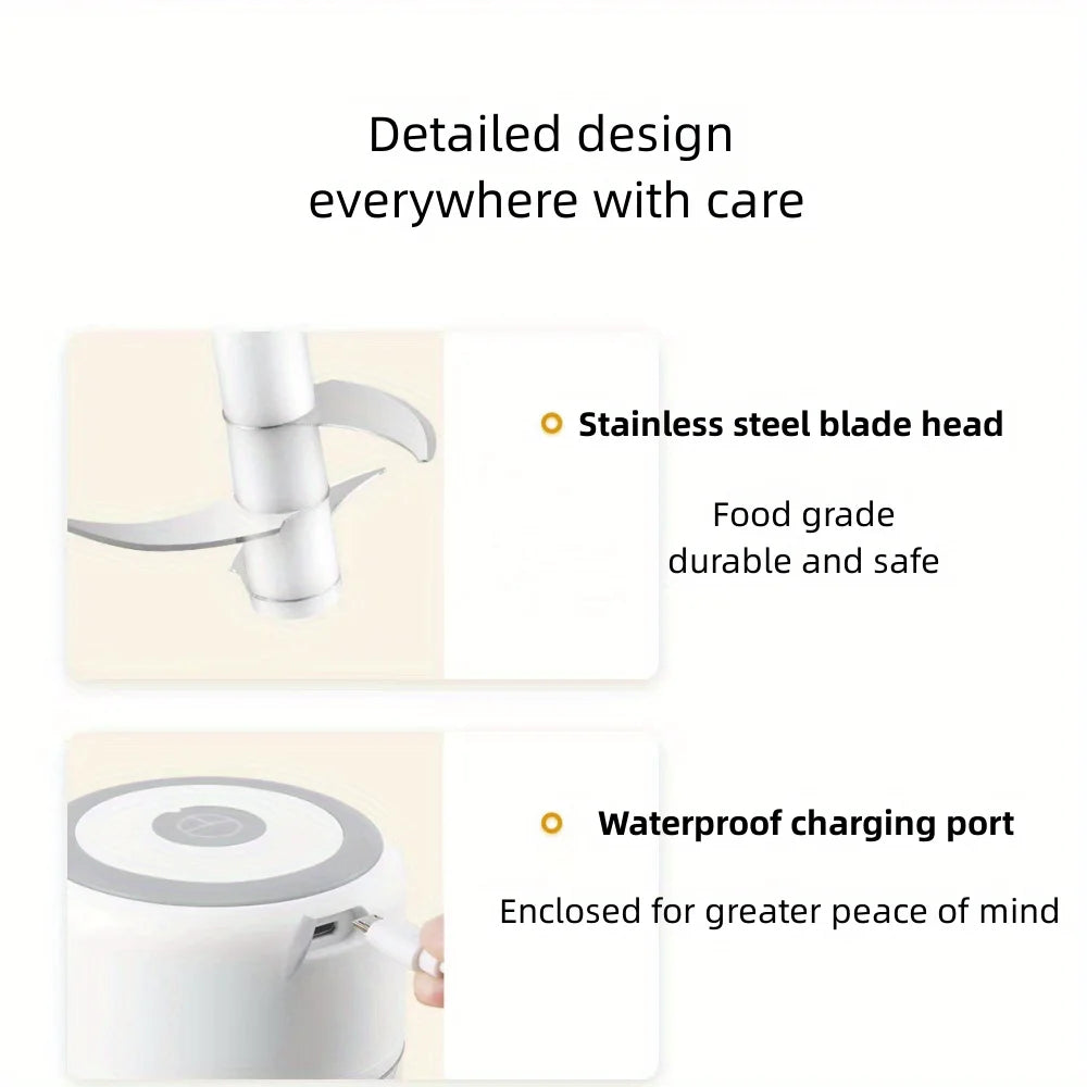 250ML USB Rechargeable Electric Vegetable Chopper and Garlic Crusher - Mini Wireless Food Chopper for Kitchen Gadgets for Garlic