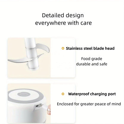 250ML USB Rechargeable Electric Vegetable Chopper and Garlic Crusher - Mini Wireless Food Chopper for Kitchen Gadgets for Garlic