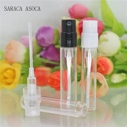 1.5ml 2ml 2.5ml Glass Bayonet bottle with White Black Clear 3 Color Plastic Sprayer Sample Spray Bottle 100pcs