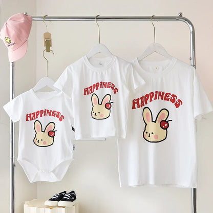 Family Cute Matching T Shirts Parent-child Rabbit Clothes Funny Dad Mom and Son Daughter Cotton Tees Tops Baby Newborn Bodysuit