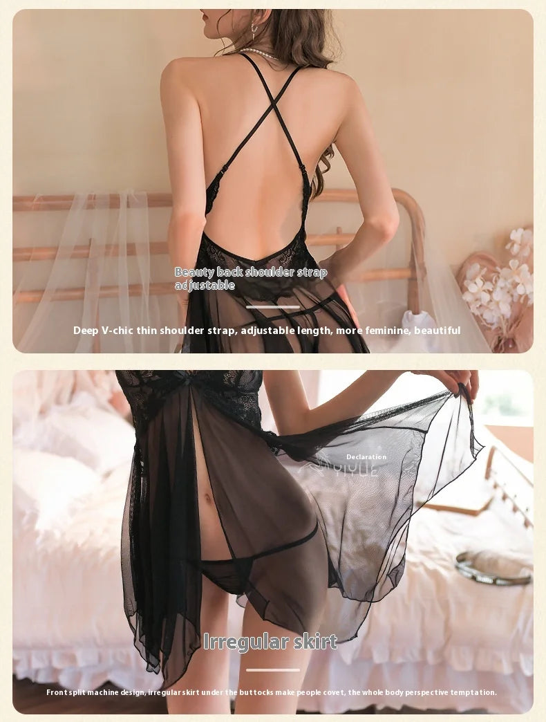 New Sexy Ladies Lace Camisole Nightgown Nightgown Homewear Sets Ladies Transparent Mesh Pajamas Erotic Lingerie Nightgowns