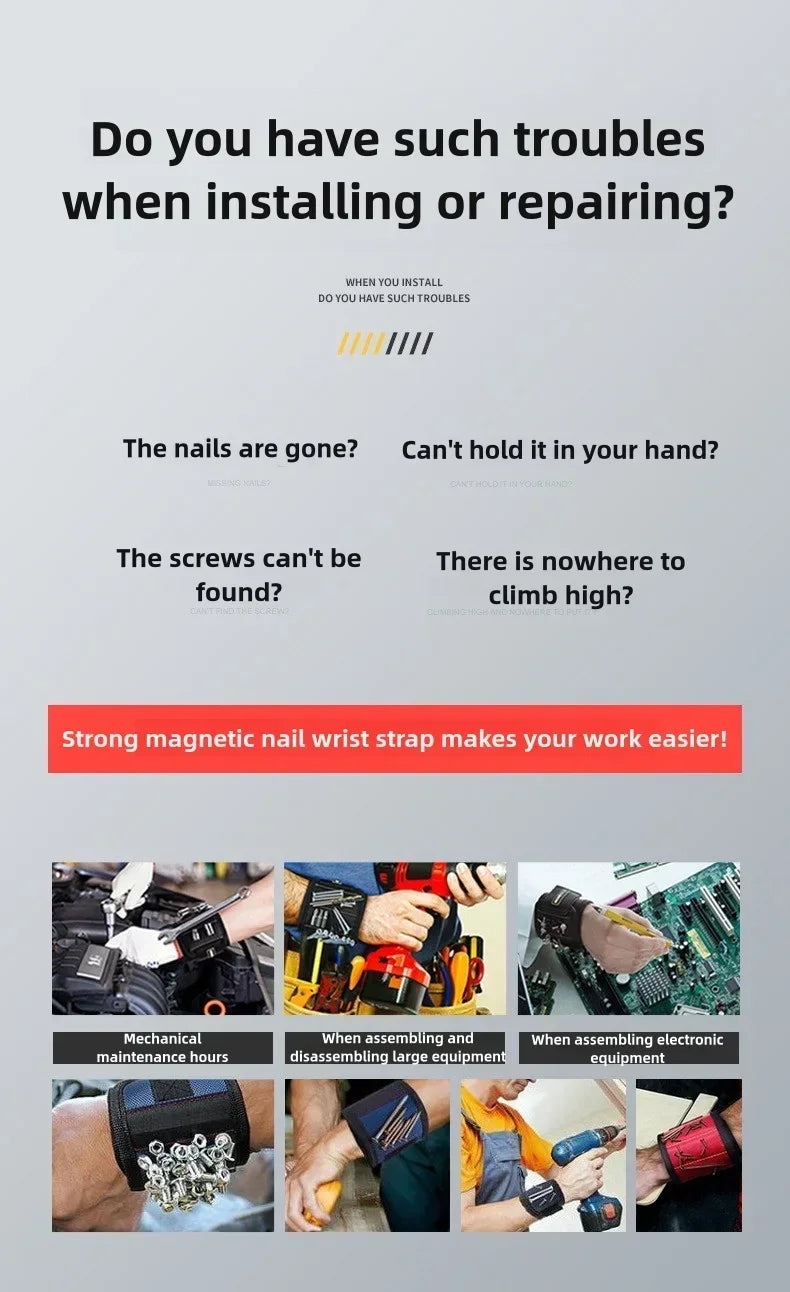 Magnetic Wristband for Holding Screws Tool Kit Belt Household Strong Magnets Adsorbent Nails Drilling Bits Wrist Men Gadgets Bag