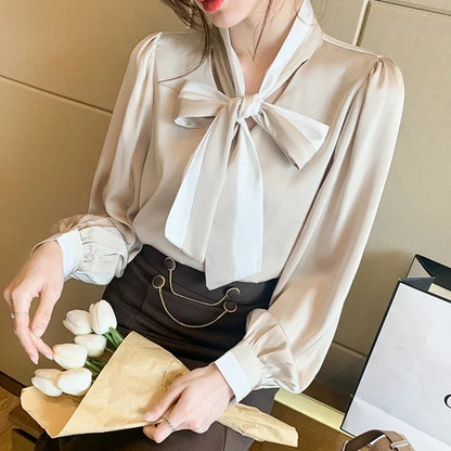 Elegant Office Blouses Women Chiffon Autumn Winter Korean Fashion Casual Streetwear Blusas Mujer Puff Sleeve Ladies Tops Shirts
